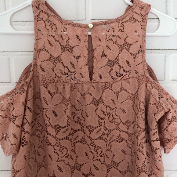 Stella Tweed Pink Cold Shoulder Cropped Lace top - Picture 6 of 7
